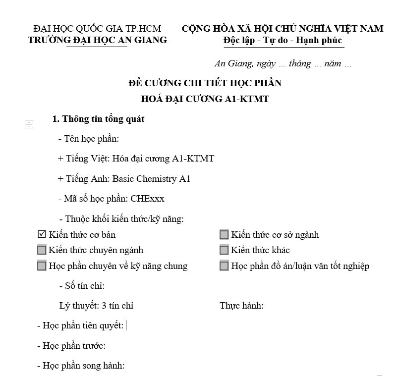 Hóa đại cương A1 - KTMT