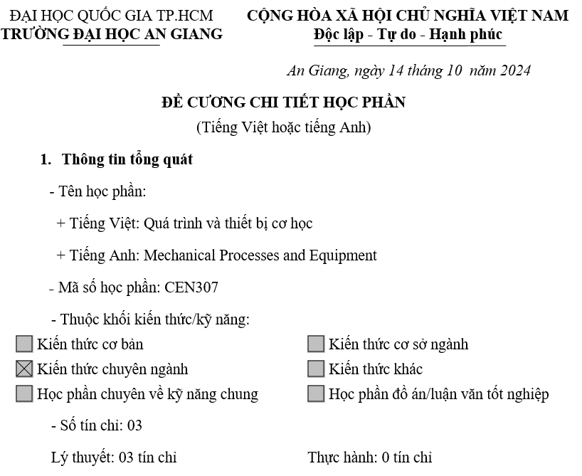 Quá trình và Thiết bị cơ học